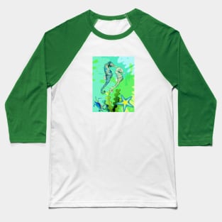 Bright Green/Aqua Seahorses Baseball T-Shirt